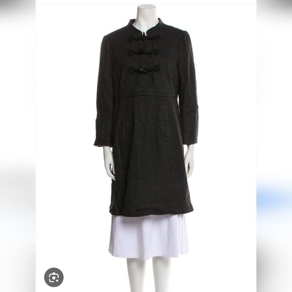 Marc Jacobs Brown Wool A Line Dress  Coat with Black Accents Pockets  L - Picture 14 of 14